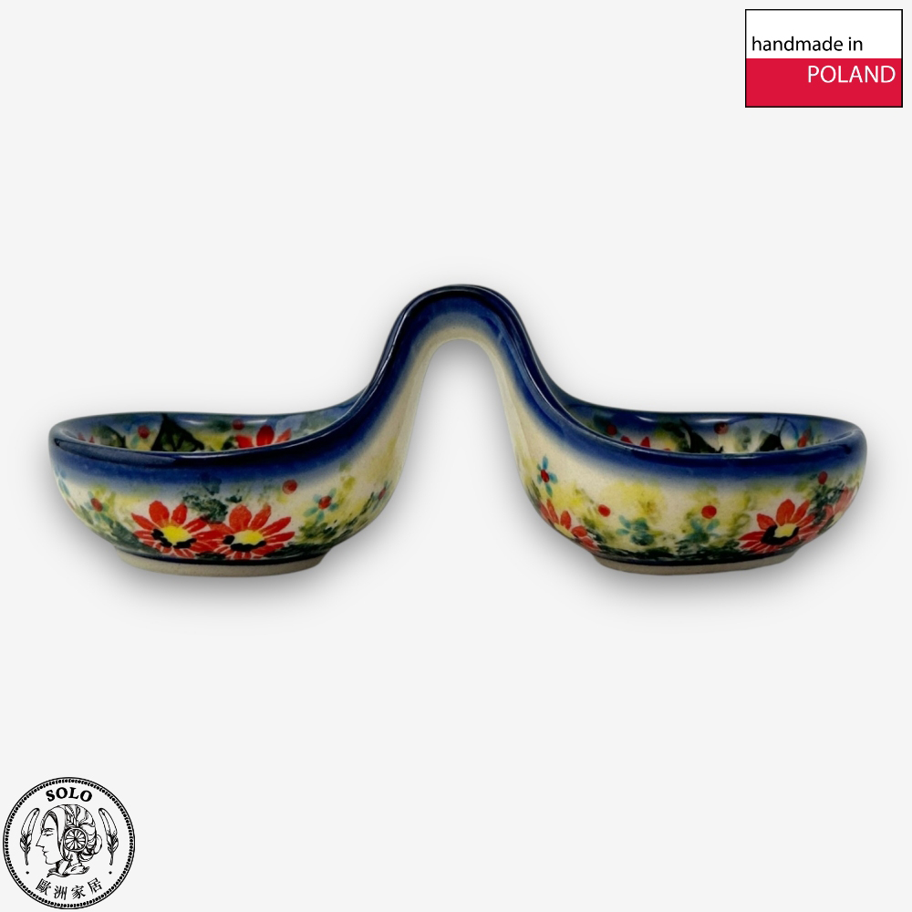 【SOLO Vintage】Cerraf Polish Pottery 14cm Divided Bowl / Small Sauce Bowl Morning Light and Yellow Roses Series Made in Poland, , large