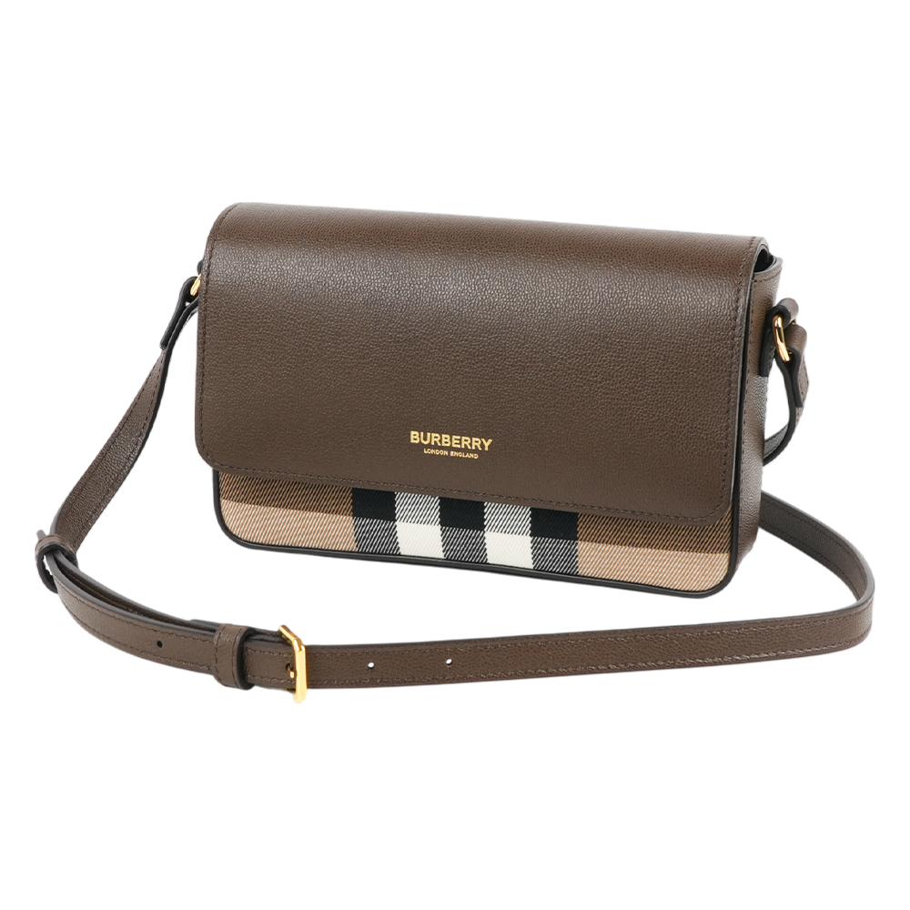 BURBERRY Hampshire 新款格紋帆布拼皮革手拿包/斜背包(烏木棕), , large
