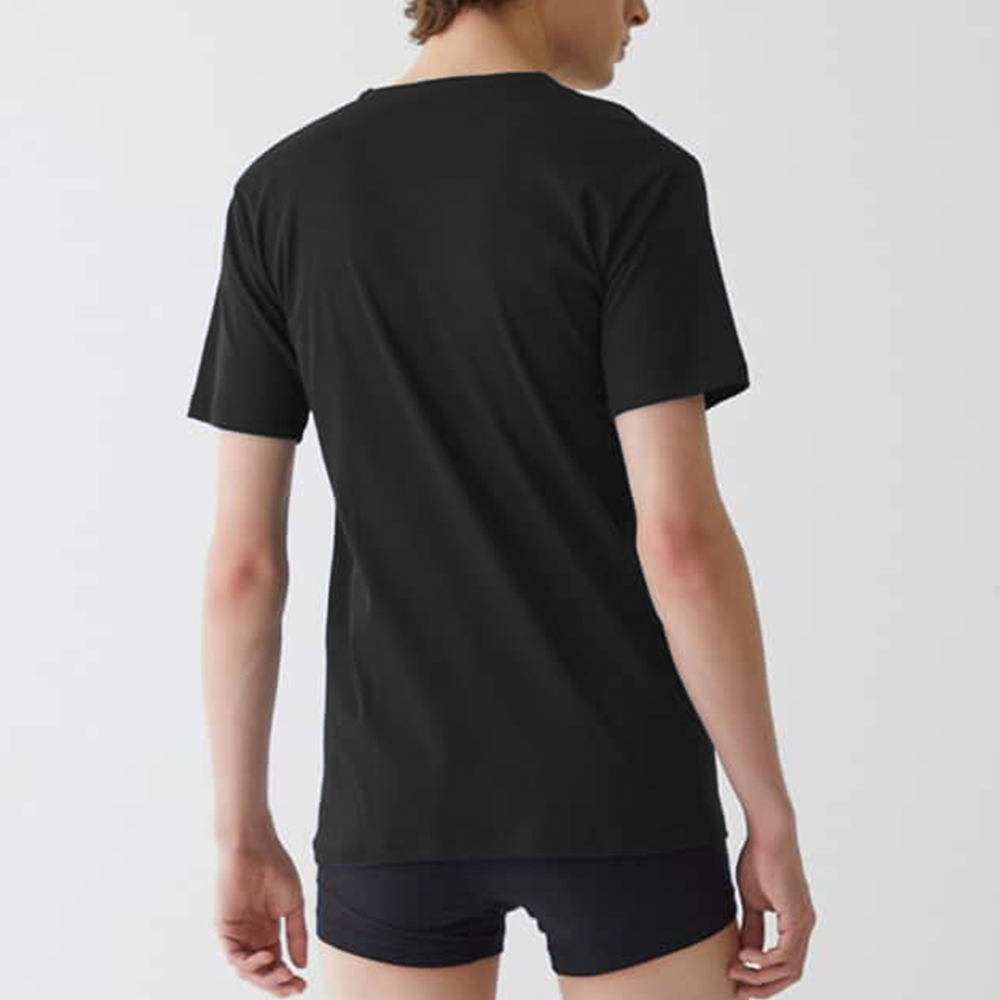 【日本郡是Gunze】日本製 COOLMAGIC 100%純棉 男士機能涼感 V領 短袖內衣 T-shirt(黑色-L), , large