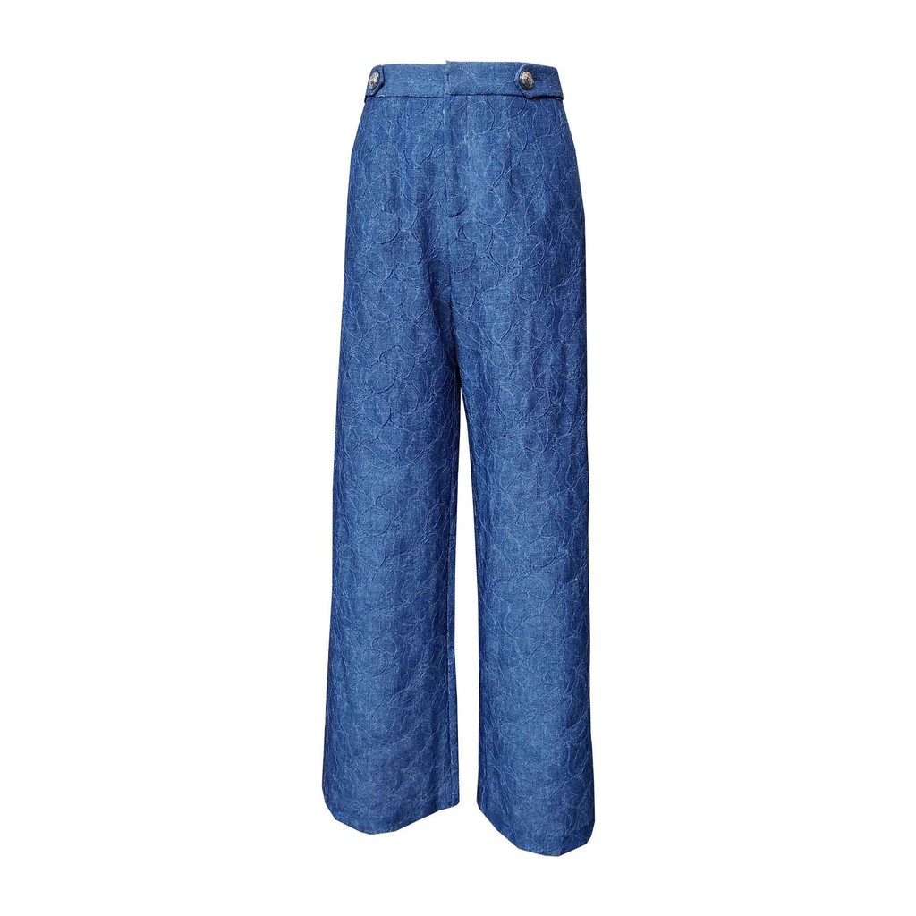 EVA丹寧闊腿腰釦長褲, , large