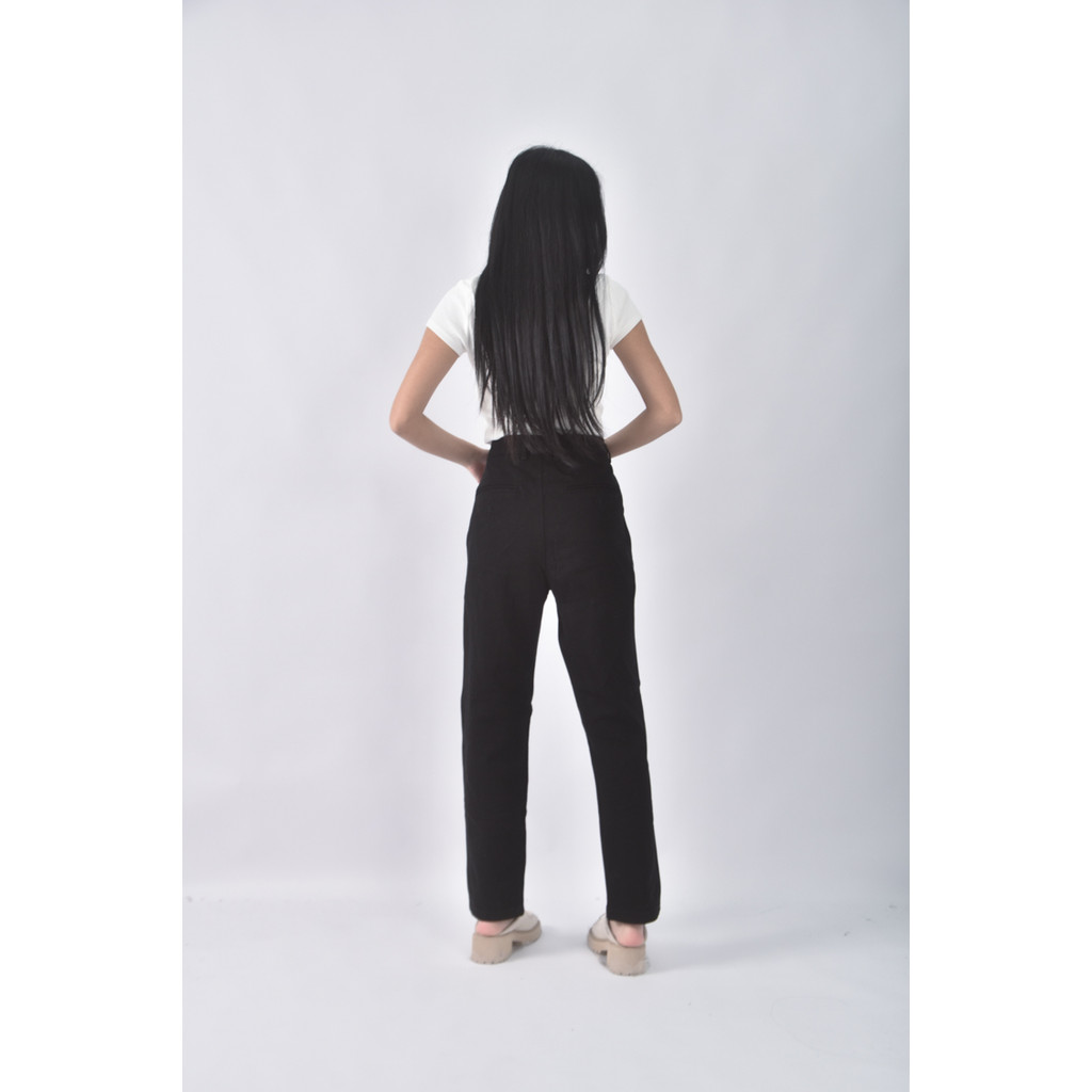 (4XL（含）以上) good logo高腰丹寧牛仔質感素面黑色長褲二手衣, , large