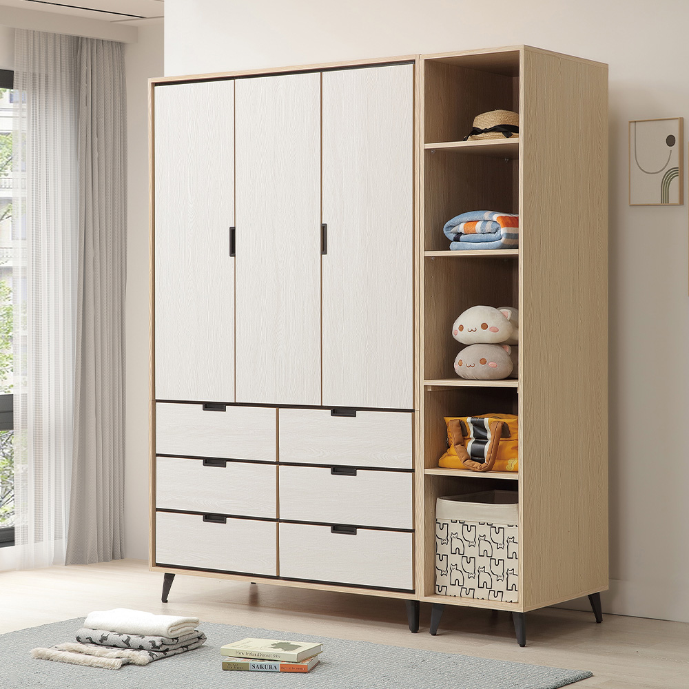 【唯熙傢俱】雷莎原木雙色4x7尺衣櫃, , large