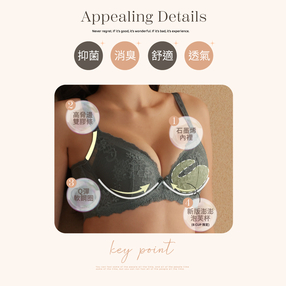 【Clany可蘭霓】澎然心動 石墨烯抑菌軟鋼圈集中包覆BCD蕾絲內衣 森林綠 8063-83, , large
