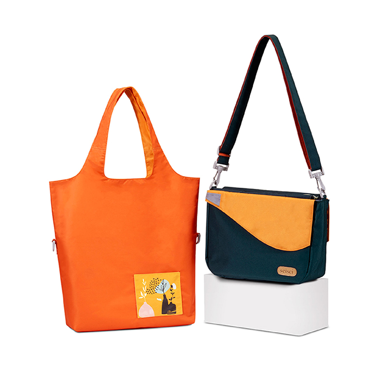 【seisei】遛遛包/斜背+托特二包合一_再生寶特瓶環保防水布/金盞橘, , large