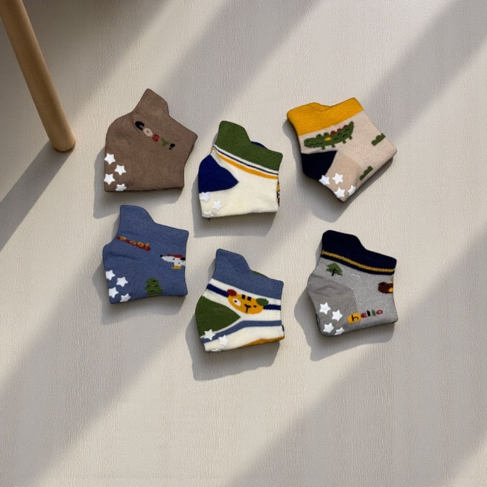 [Kaimi Cotton] 10-Pair Set &ndash; Random Colors &ndash; Pure Cotton Anti-Slip Kids Socks &ndash; Pastel Daily Design for Boys & Girls (13&ndash;16 cm), , large