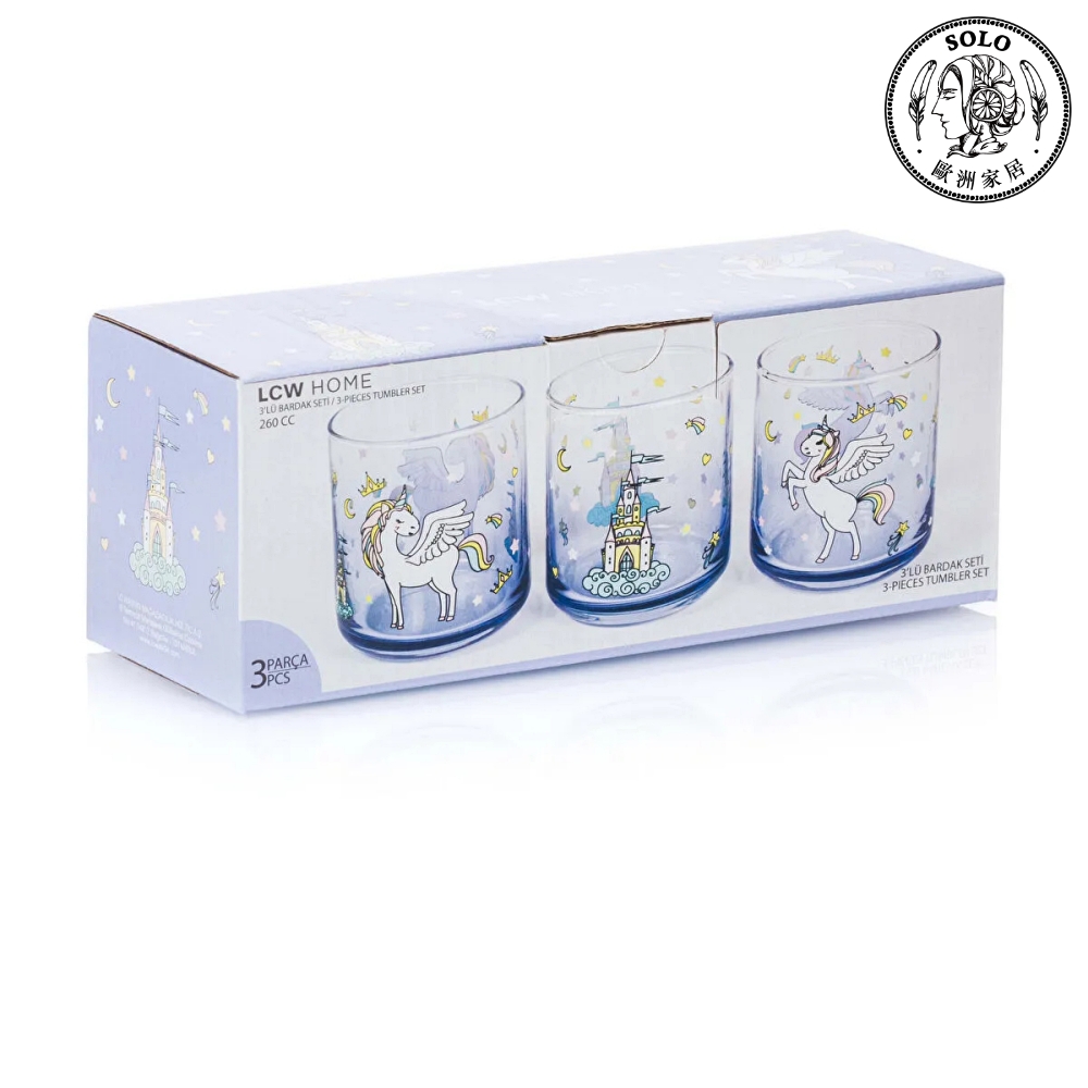 【SOLO歐洲家居】LCW Home 260ml 獨角獸玻璃杯 三入組 茶杯 水杯 果汁杯 土耳其製造 禮物, , large