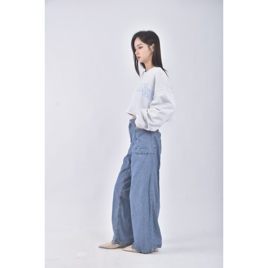 (XL) mu i韓牌高腰丹寧牛仔質感藍色長褲二手衣, , large