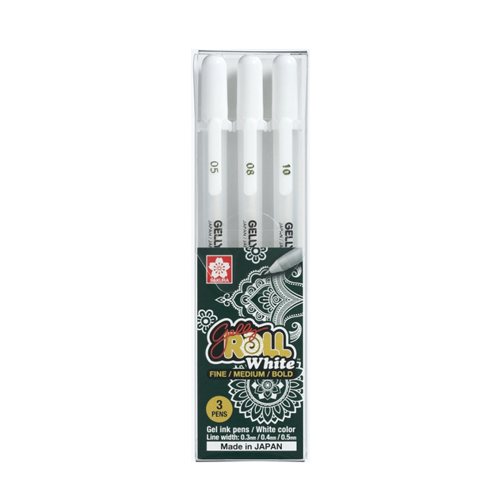 【SAKURA 櫻花】SAKURA 櫻花 GELLY ROLL White 白色證券筆 高光筆 牛奶筆 3支入 /盒 XPGB-3WT, , large