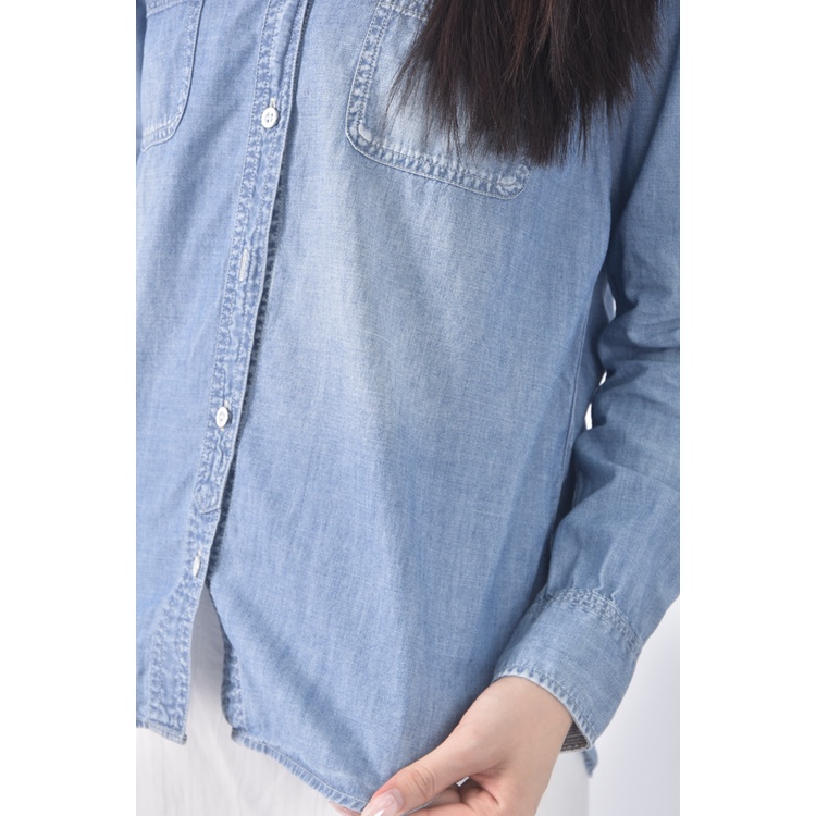 (S) uniqlo質感丹寧牛仔棉質純棉藍色長袖上衣二手衣, , large