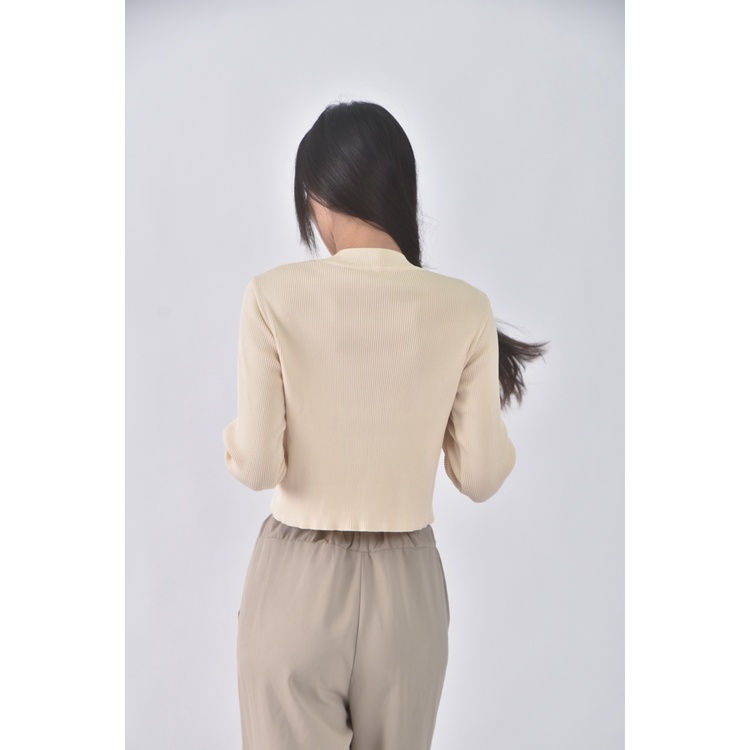 (S) united tokyo質感坑紋杏色長袖上衣二手衣, , large