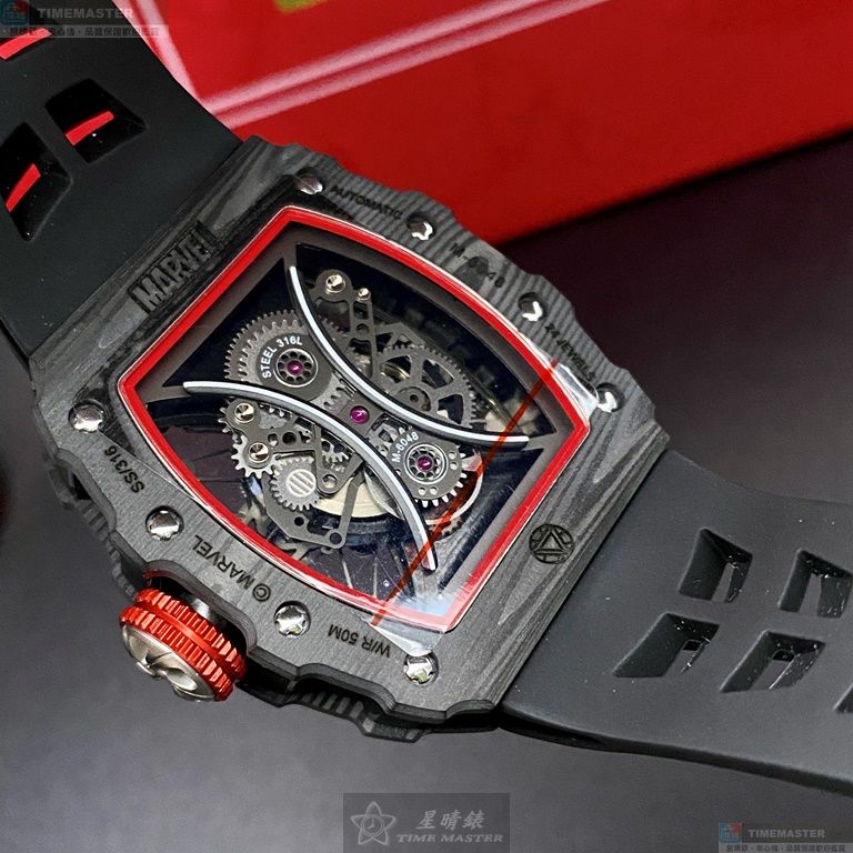 [星晴錶業]MARVEL手錶,44mm, 50mm,MARV001雙面機械鏤空錶面黑錶殼深黑色矽膠錶帶款, , large