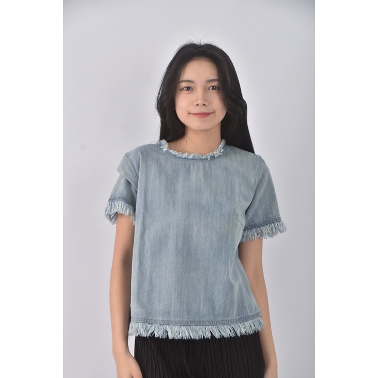 (S) mayson grey丹寧牛仔質感棉質藍色短袖上衣二手衣, , large