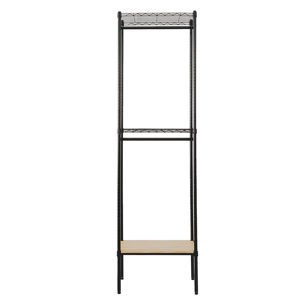 【Y HOUSE】60x30x210cm Pine Three-Layer Double Rod Wardrobe with Wheels - Black, , large