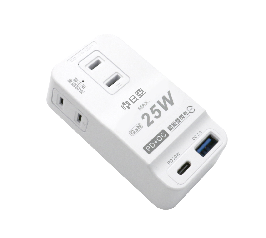 [寶旺旺]日亞 智慧防雷2孔3插PD 25W Type-C+QC3.0快充分接器(新安規 PTP高溫斷電) R-05P25, , large
