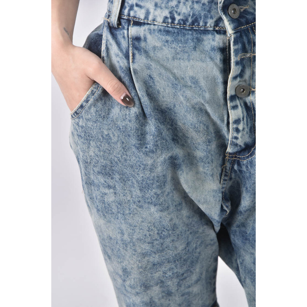 (3XL) jean sen高腰丹寧牛仔七分藍色長褲二手衣, , large