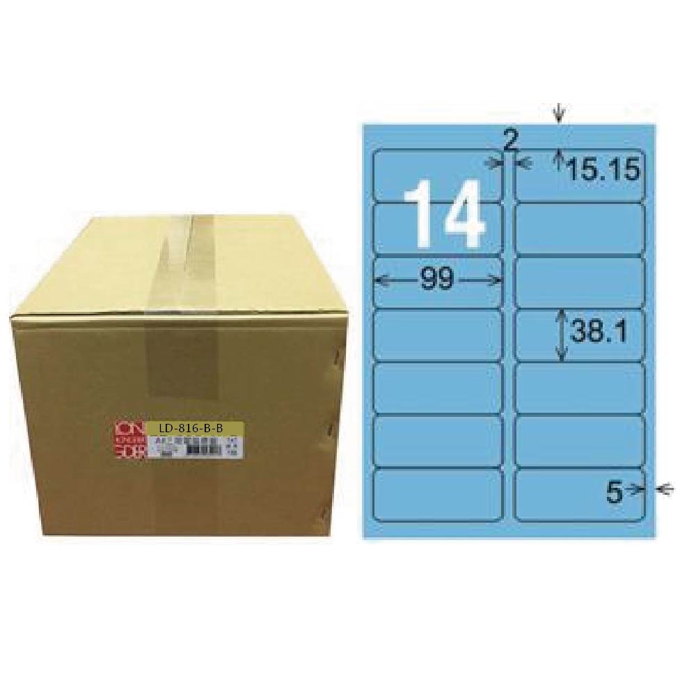 【龍德】LONGDER 三用電腦標籤 A4 14格 圓角 38.1*99mm 淺藍1000張/箱 LD-816-B-B(適用雷射、噴墨、影印), , large