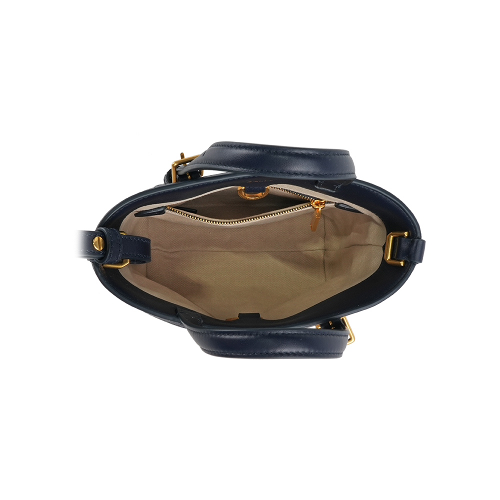 Bally 紅字燙印帆布及小牛皮迷你托特包/自然色/深孔雀綠, , large