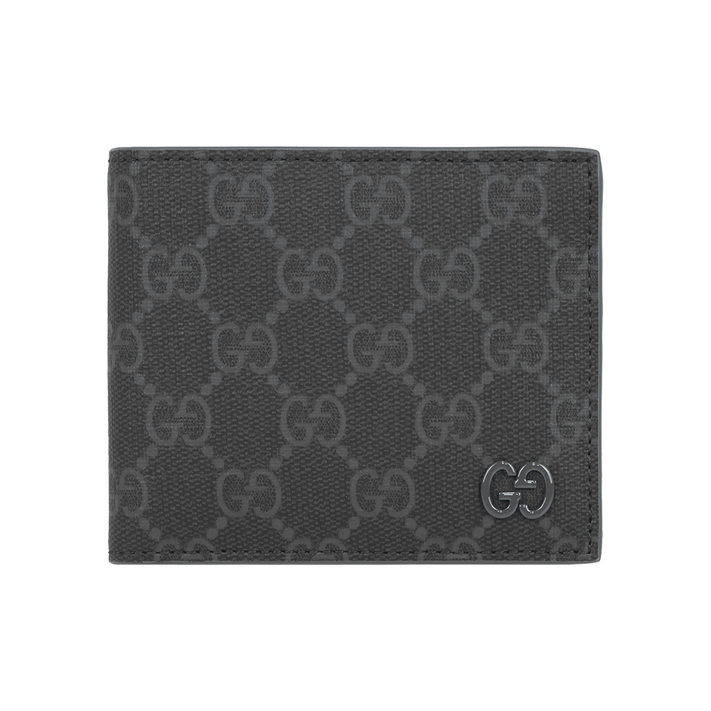 GUCCI 灰色GG Logo 塗層帆布對開8卡短夾(黑色/灰色), , large
