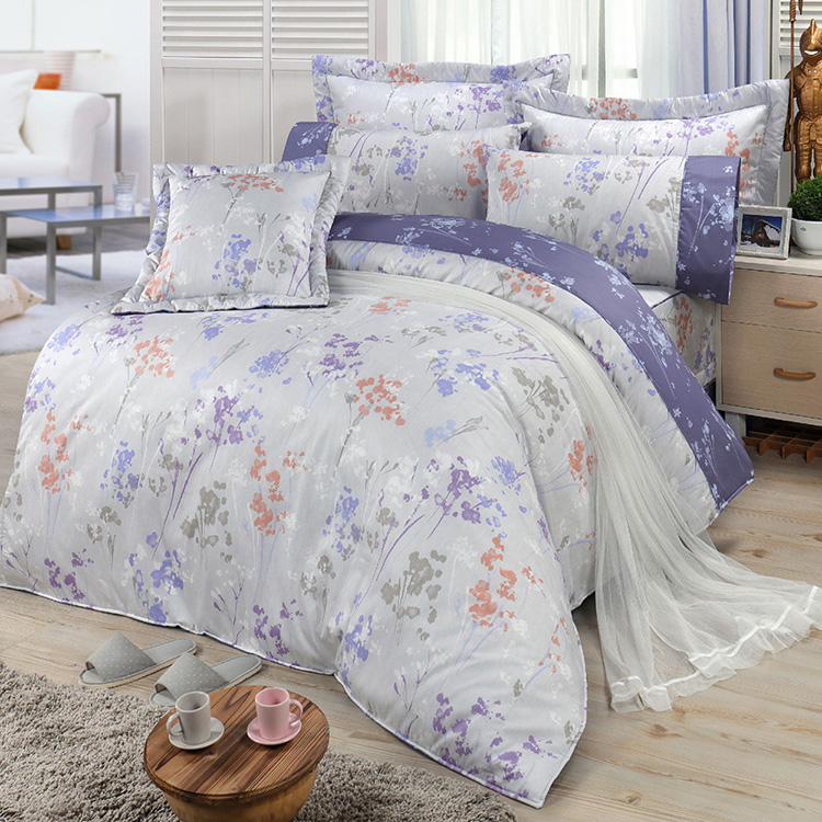 【多利寶寢具】FITNESS 精梳棉雙人鋪棉兩用被-范妮絲-灰紫, , large