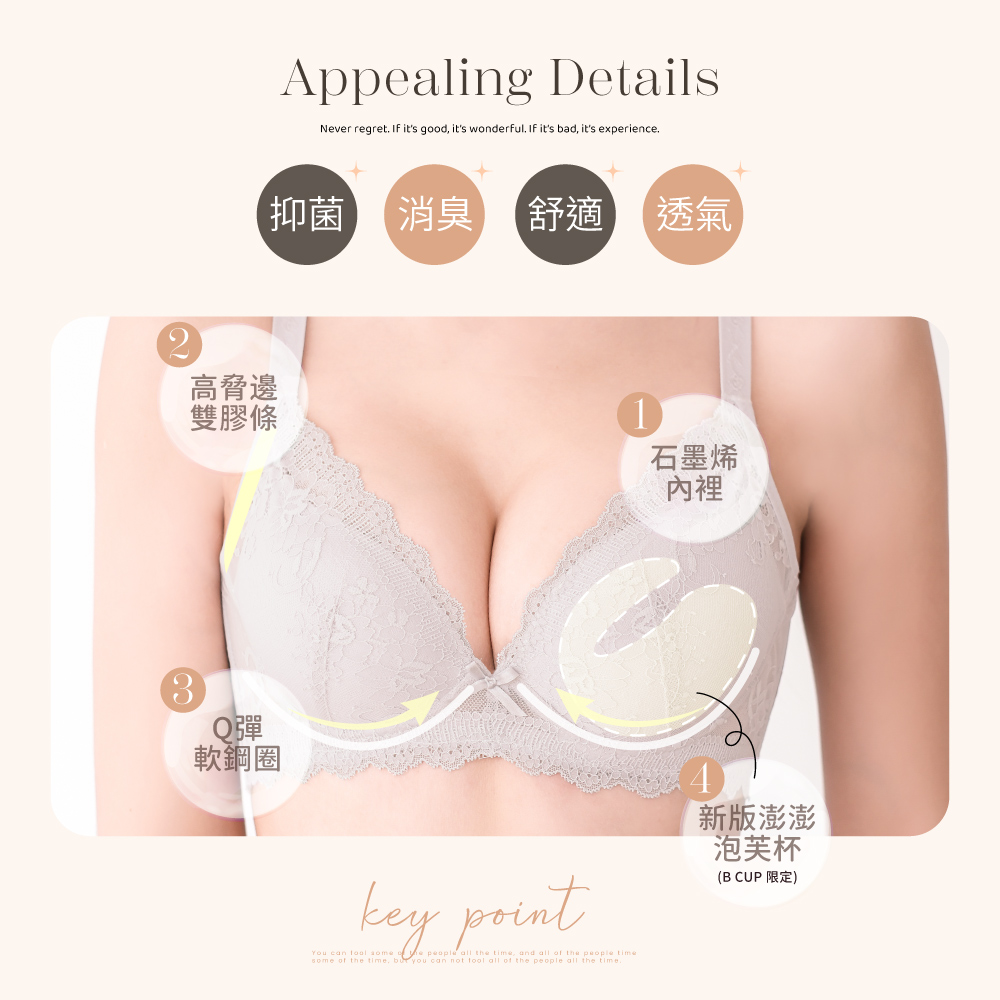 【Clany可蘭霓】澎然心動 石墨烯抑菌軟鋼圈集中包覆BCD蕾絲內衣 氣質灰 8063-61, , large