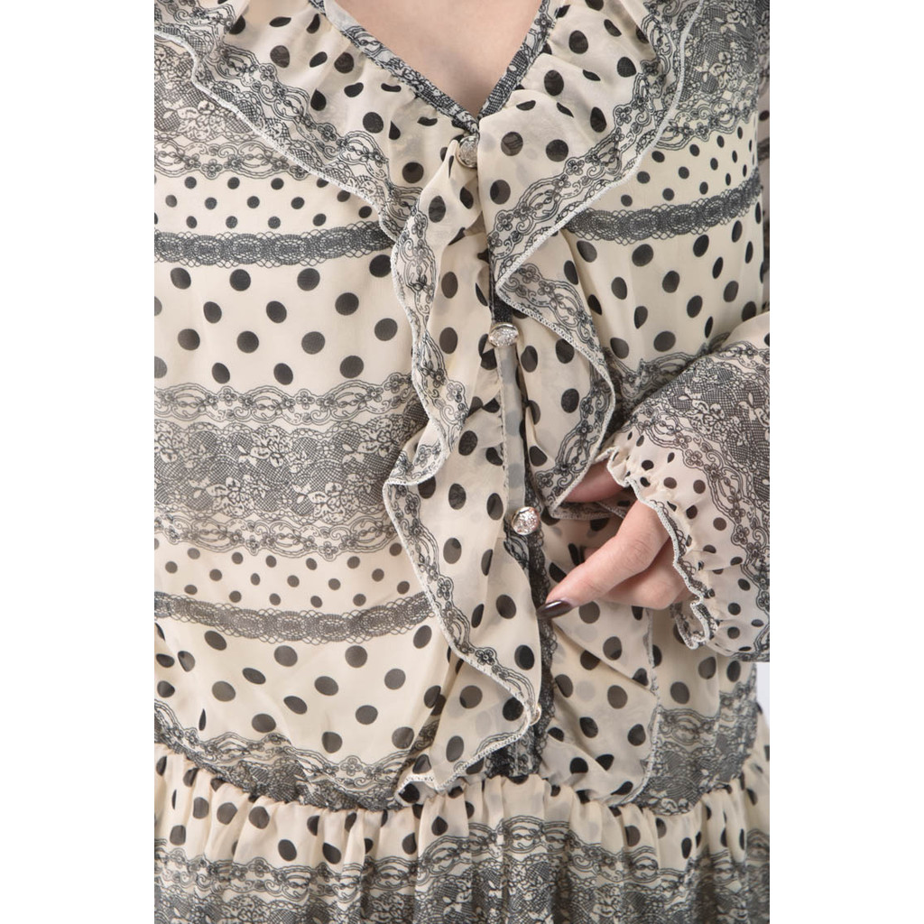 (M) lace點點白色長袖上衣二手衣, , large