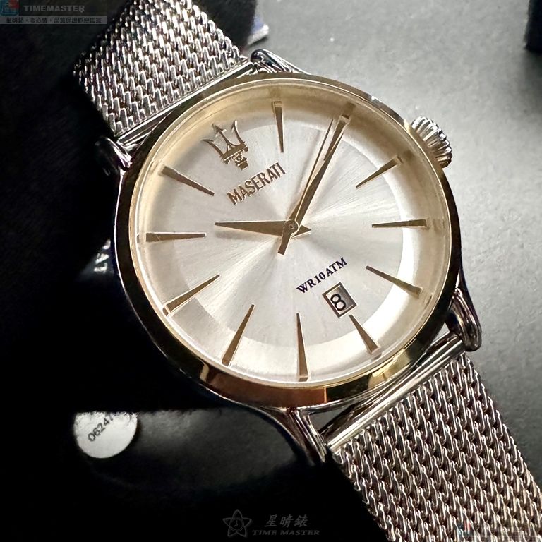 [星晴錶業]MASERATI手錶,42mm,R8853118001銀白色錶面金色錶殼銀色精鋼錶帶款, , large