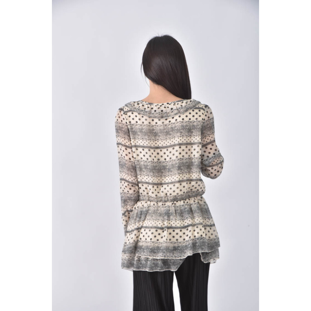 (M) lace點點白色長袖上衣二手衣, , large