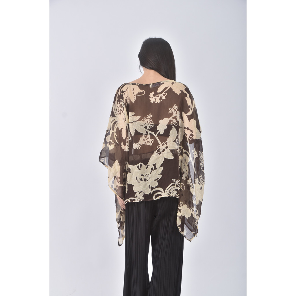 (M) 紡紗圓領棕色短袖上衣二手衣, , large