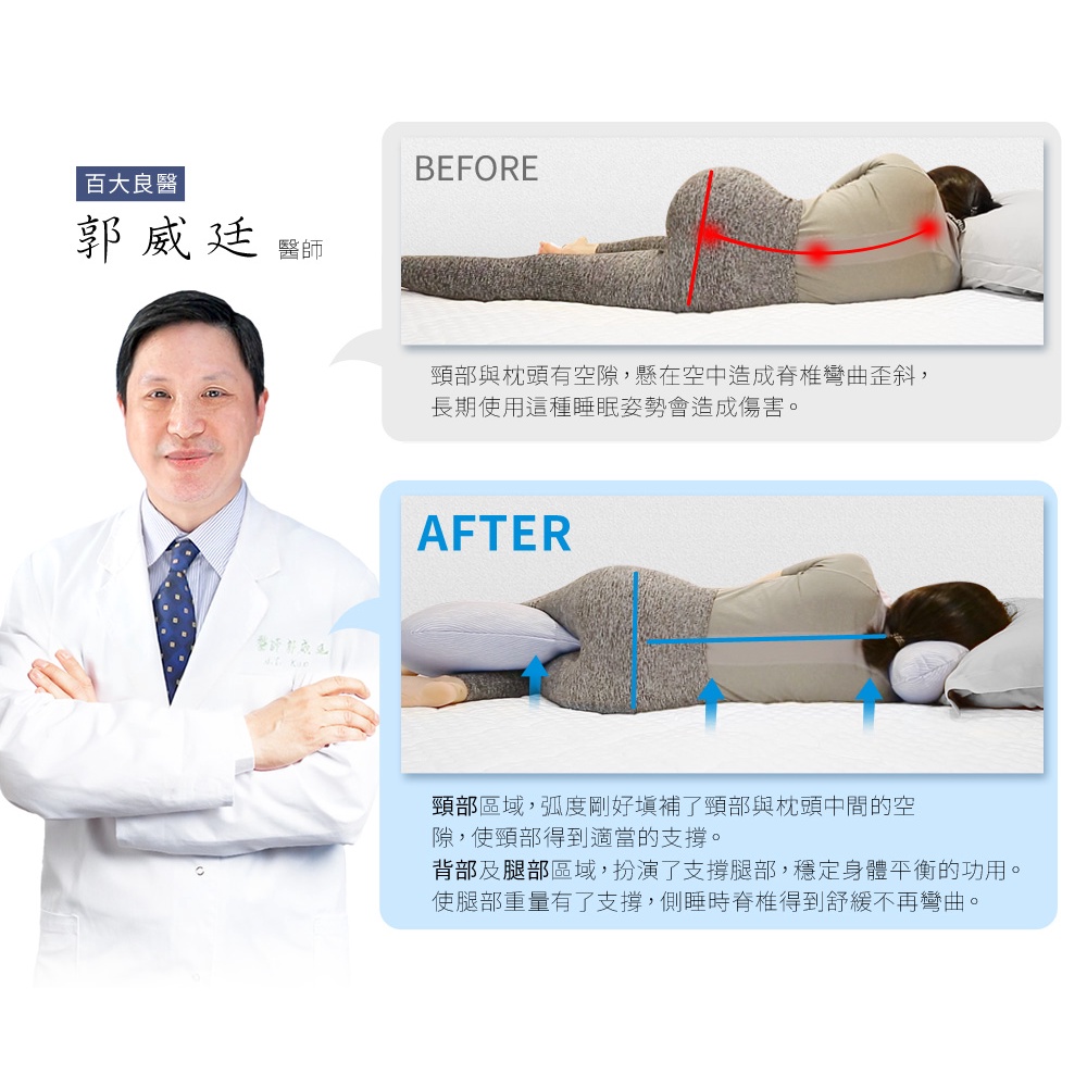 【日本旭川】AIRFit氧活力升級版多功能側睡枕  正確睡姿 海馬枕 長型抱枕 側睡枕 抱枕, , large