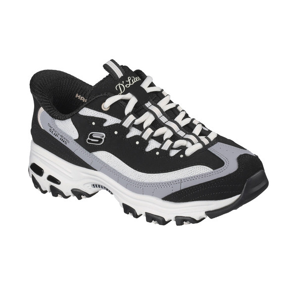 Kixpress-Skechers D'lites 女 運動休閒鞋 老爹鞋 寬楦 舒適 穿搭 黑 白 [150537WBKNT], , large