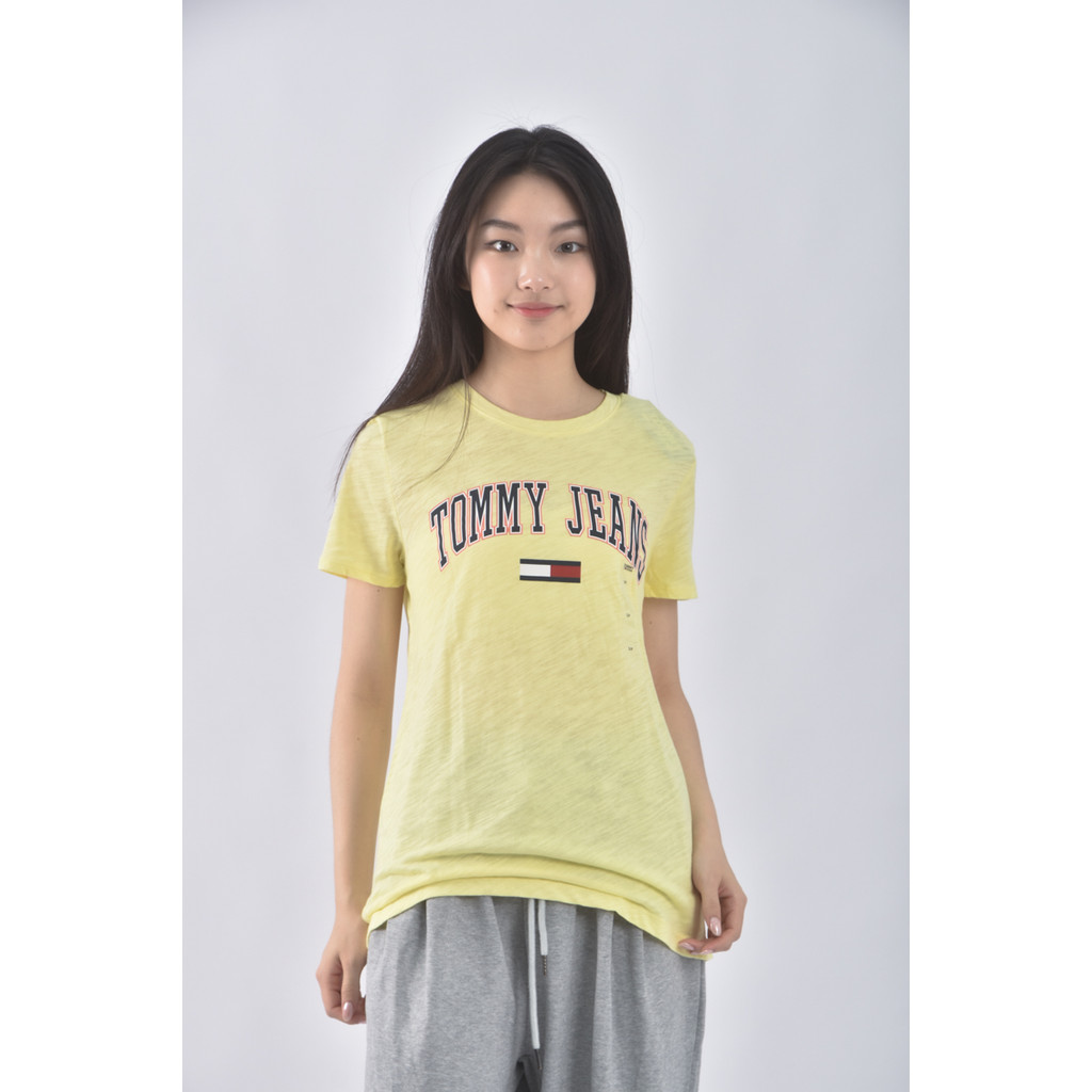 (S) tommy jeans棉質純棉簡約logo黃色短袖上衣二手衣