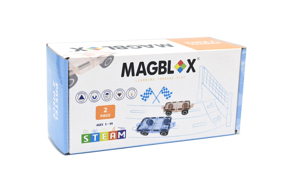 MAGBLOX® TWIN CAR PACK WITH WOODEN WHEELS PASTEL PEACH PUFF AND FROSTY LAKE