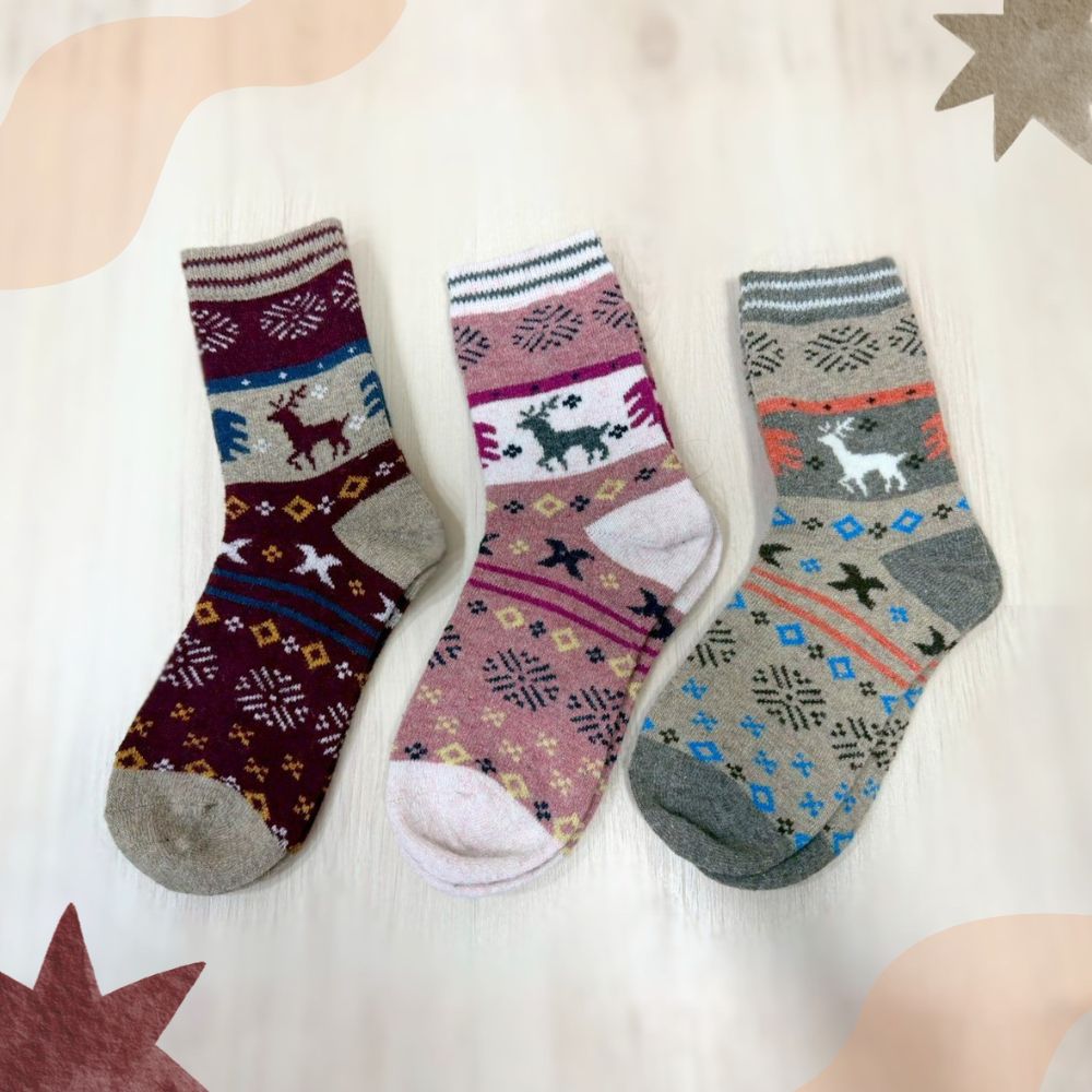 [Kaimi Cotton] 7-Pair Set – Random Colors – Winter Essential (Women’s) Premium Thermal Wool Socks – Cold-Proof / Warm / Long Winter Socks – Christmas Reindeer Design, , large