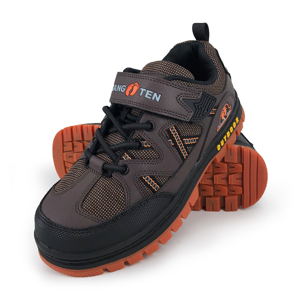 HANG TEN 鋼頭運動鞋防穿刺 工作鞋 安全鞋 防護鞋 魔鬼氈 透氣 吸濕 排汗 散熱 防砸 耐磨 止滑 咖桔 黑紅, , large