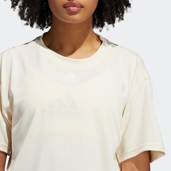 Adidas TRN T HEAT.RDY 女 短袖 上衣 透氣 反光細條 短版 愛迪達 米白 [GR8223], , large