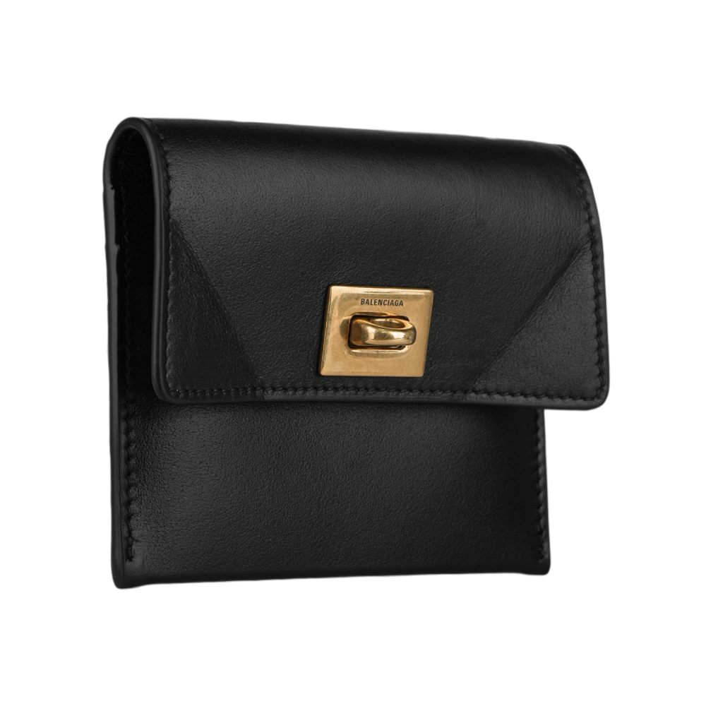 BALENCIAGA Rodeo 金釦平滑小牛皮卡片夾/黑色, , large