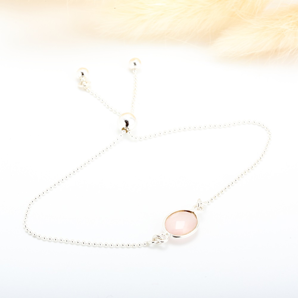 【Angel & Me】Oval Rose quartz crystal pink simple bracelet Valentine Day, , large