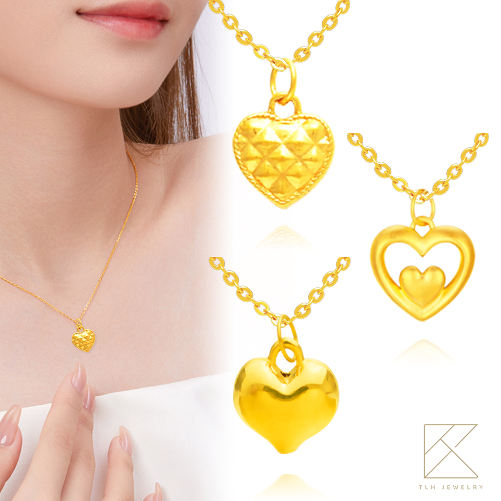 【TLH】黃金墜項鍊 純金999多選 心動時刻 約重0.07錢&plusmn;0.01 (生日 送禮)