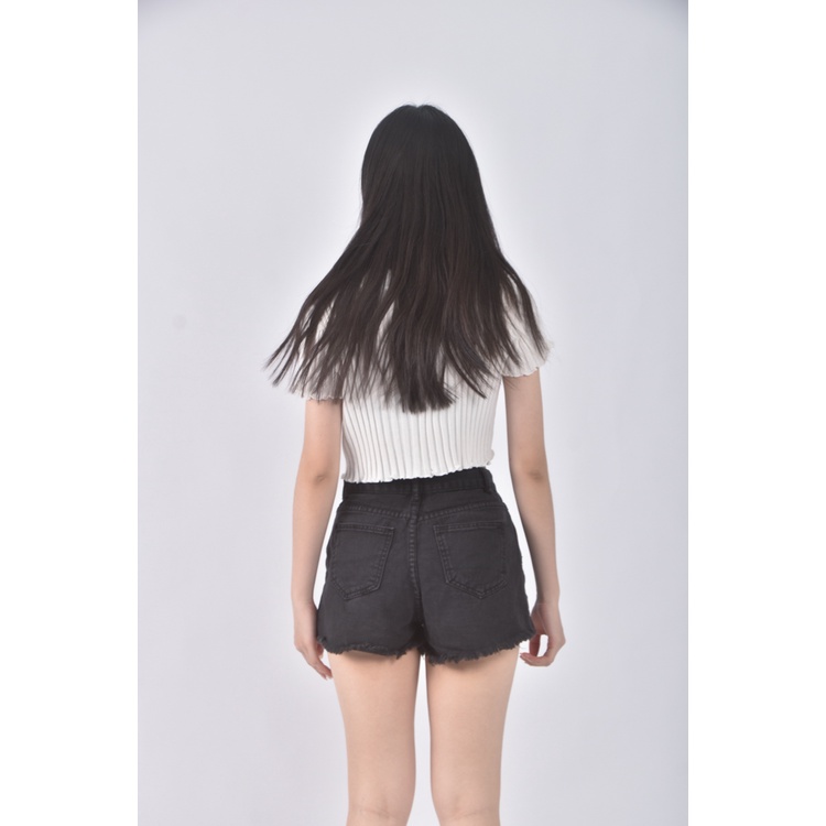 (S) jeans高腰丹寧牛仔質感黑色短褲二手衣, , large