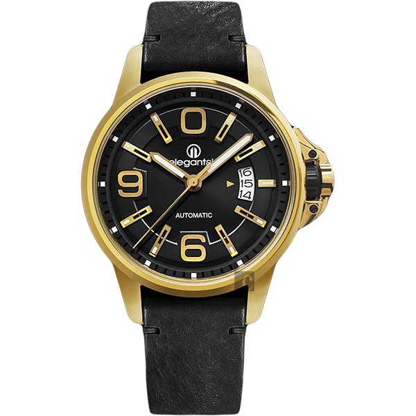 elegantsis JT55A 復古潮流機械腕錶-黑x金框/44mm ELJT55A-NB03LC
