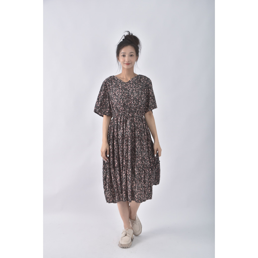(S) soun hong碎花荷葉邊黑色洋裝二手衣, , large