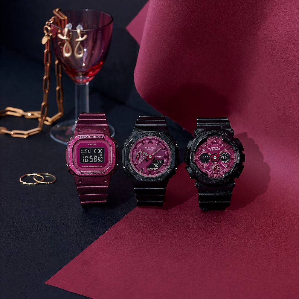CASIO 卡西歐 G-SHOCK 八角 勃根地酒紅系列 雙顯手錶 GMA-S2100RB-1A, , large