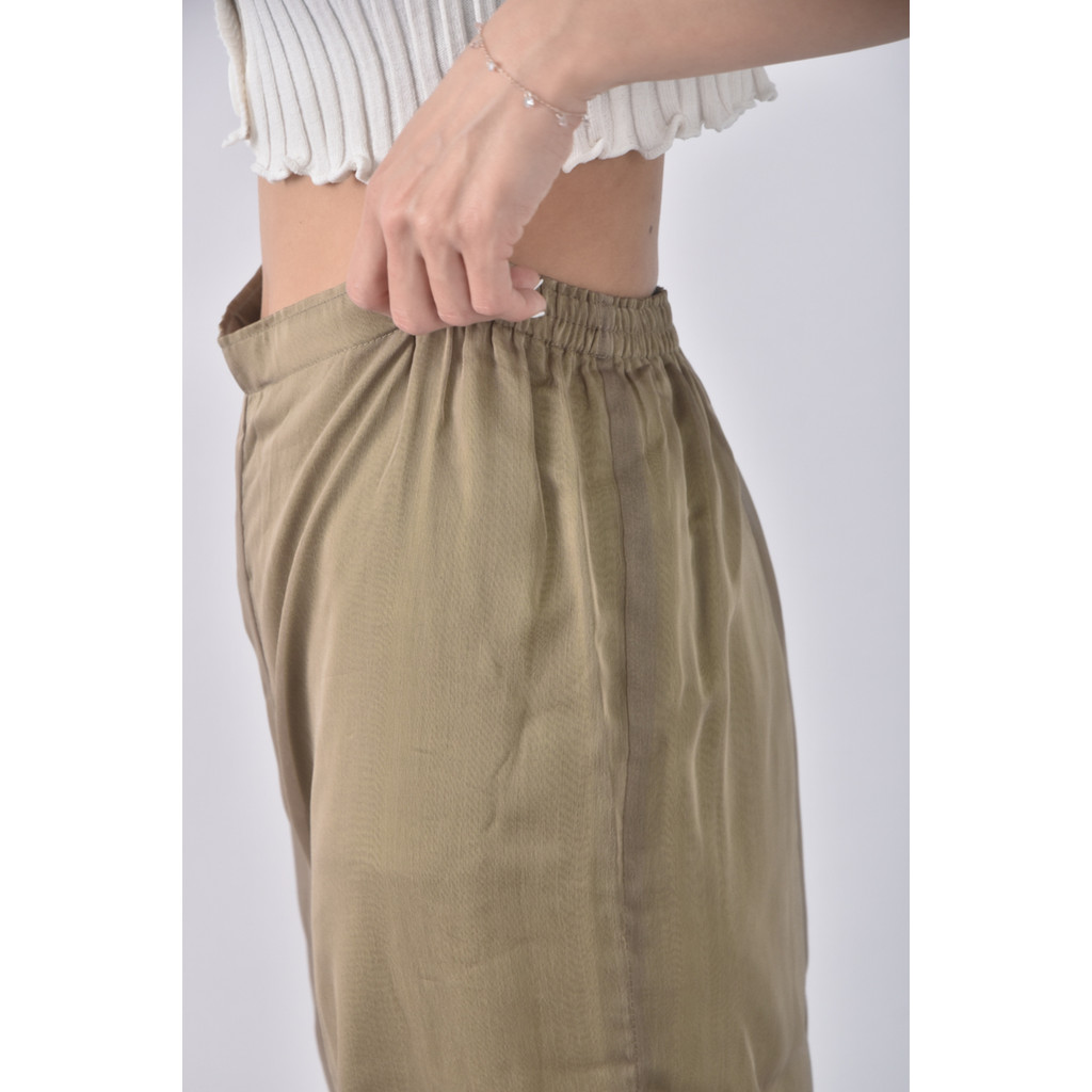 (L) 高腰雪紡直筒綠色長褲二手衣, , large