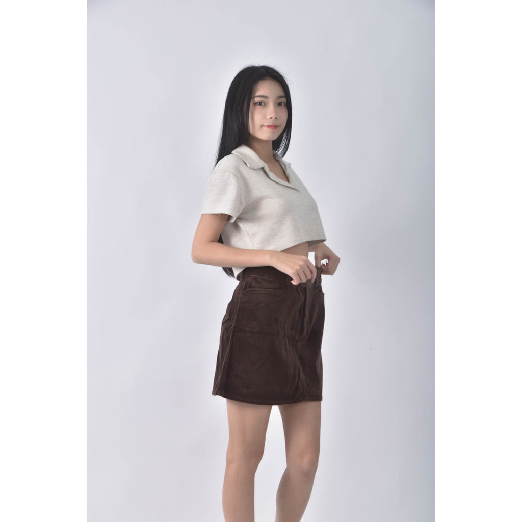 (XL) club monaco質感口袋棕色短裙二手衣, , large
