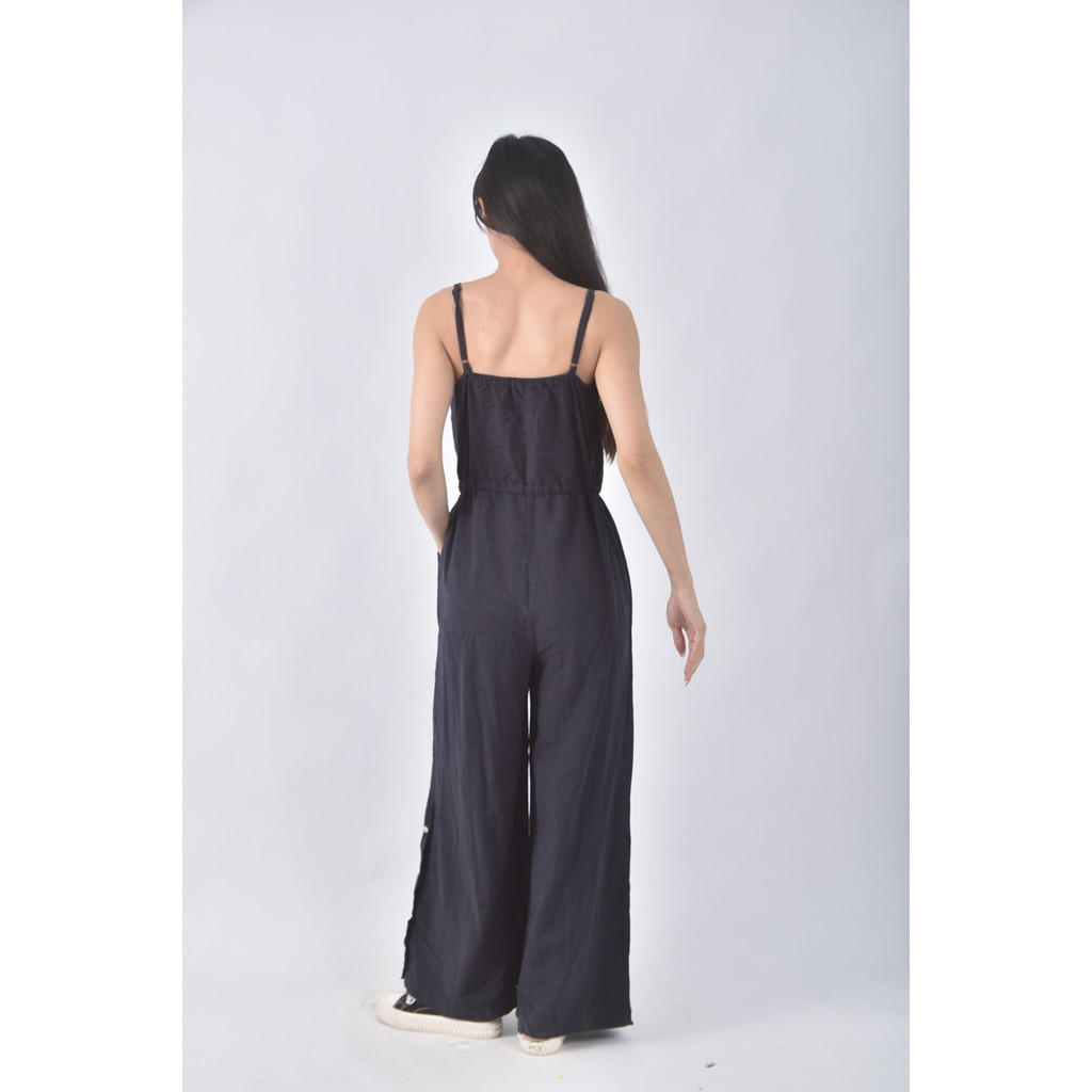 (F) 高腰吊帶排扣藍色連身裝二手衣, , large