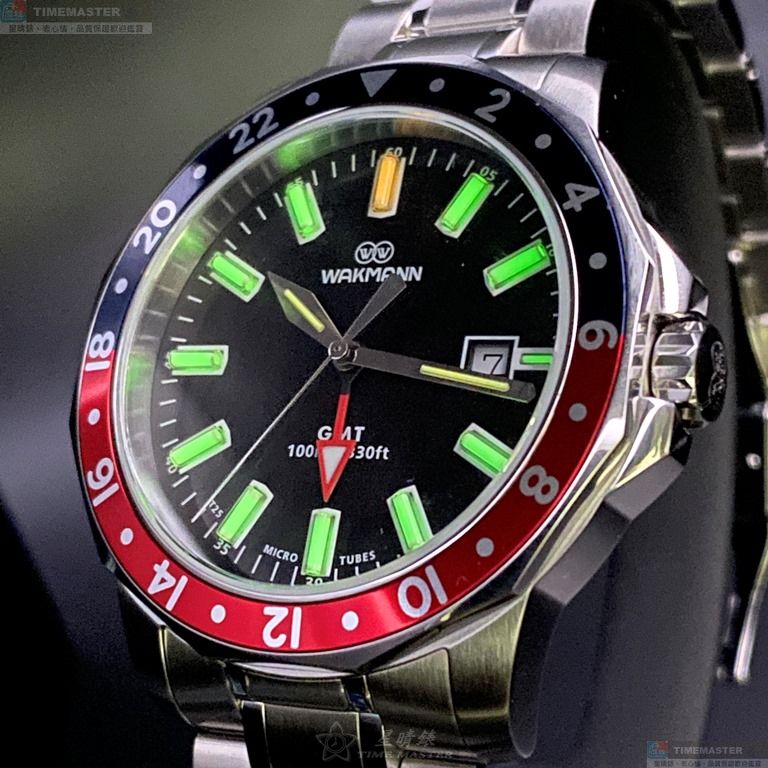 [星晴錶業]WAKMANN手錶,44mm,WA00009黑色錶面百事可樂錶殼銀色精鋼錶帶款, , large