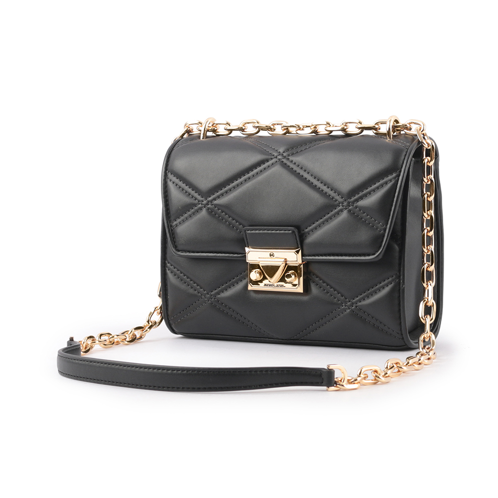 Michael Kors Serena 縫線菱格紋肩背/斜背鍊包/中款/黑色, , large