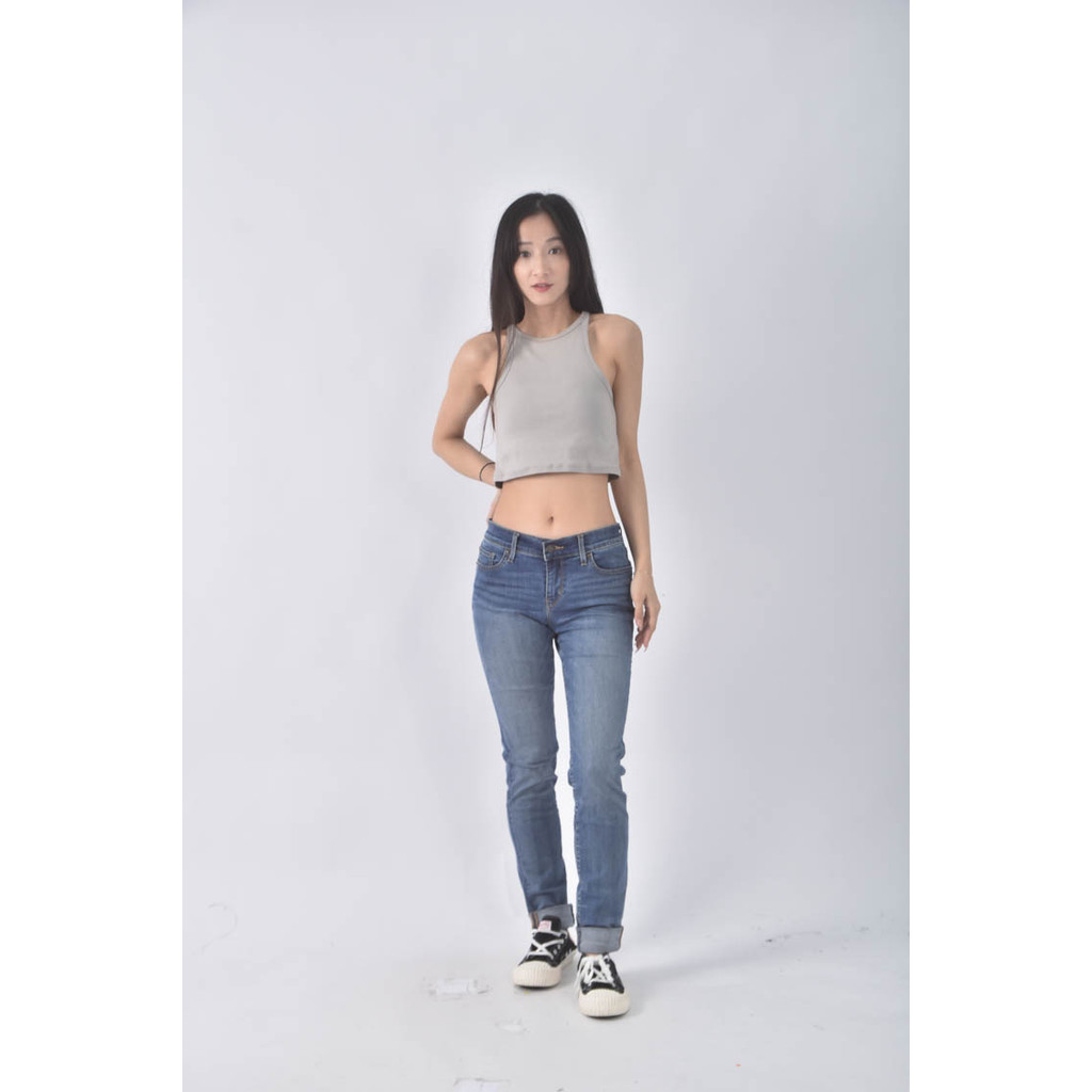 (L) 711 skinny丹寧牛仔棉質九分藍色長褲二手衣, , large