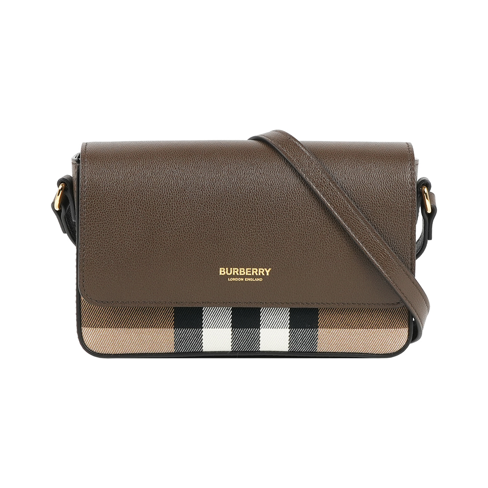 BURBERRY Hampshire 新款格紋帆布拼皮革手拿包/斜背包(烏木棕), , large