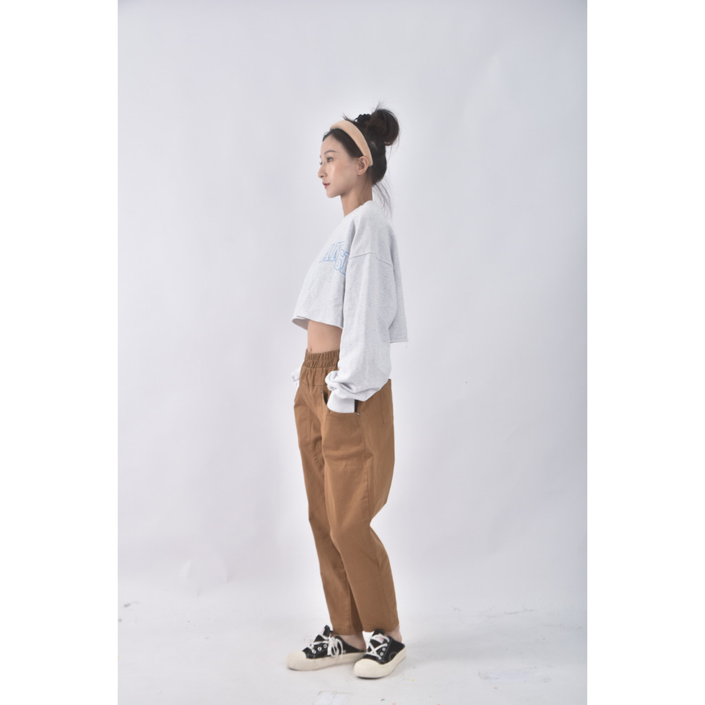 (L) 高腰質感素面棕色長褲二手衣, , large